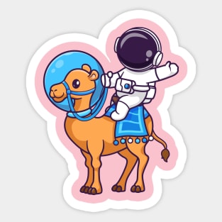 Cute Astronaut Riding Astronaut Camel Cartoon Sticker